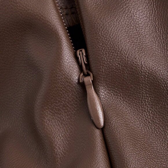 Brown Casual Women's Side Slit Metallic Trim Faux Leather A-Line skirt - Picture 4 of 4